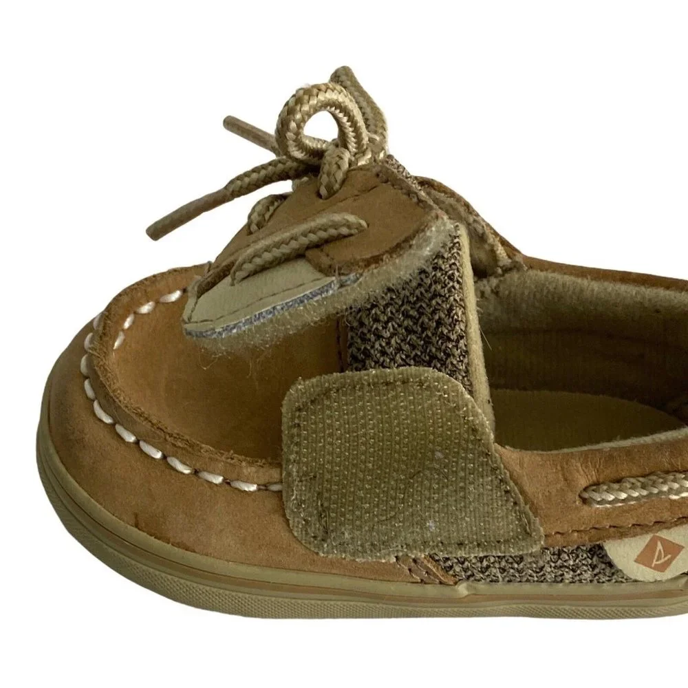 Sperry Baby Toddler Shoes Size 2M 2 Months  Boat Shoes Brown Slip On Hook & Loop